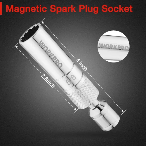 Miniatura 3 de WORKPRO Enchufe magnético para bujías de 5/8 pulgadas con diseño magnético, enchufe giratorio de pared delgada para bujías, unidad de 3/8 pulgadas x