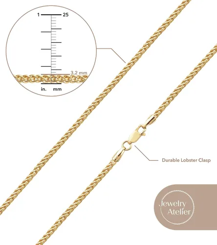 Miniatura 5 de Jewelry Atelier Colección de collares de cadena de oro collares redondos de cadena de trigo y palma rellenos de oro amarillo macizo de 14 quilates