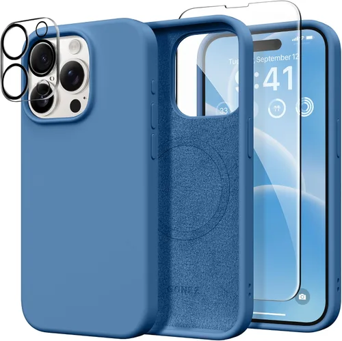 Miniatura 271 de GONEZ Funda de silicona para iPhone 14 Pro Max, compatible con MagSafe, con protector de pantalla + protector de lente de cámara, silicona líquida a