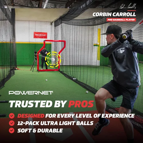 Miniatura 2 de PowerNet Launch F-lite Softball & Baseball Pitching Machine, Dimpled Practice Balls, Bucket of Baseballs, Coaching Bucket Bundle for Pitching
