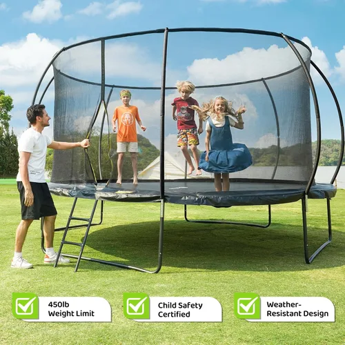 Miniatura 2 de Gigu 10FT 12FT 14FT 15FT 16FT Recreational Trampolines with Enclosure Net and Ladder and Anti-Rust Coating, ASTM Approved Trampoline Outdoor for