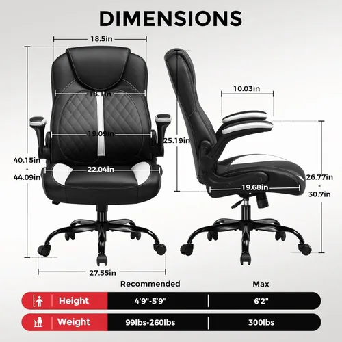 Miniatura 3 de COMHOMA Silla ergonómica para juegos de oficina para adultos, con soporte lumbar, brazos abatibles, altura ajustable, ruedas giratorias de piel