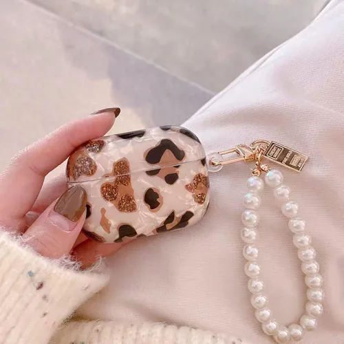 Miniatura 6 de Funda para Airpods de 3ª generación 2021 con llavero de perlas para mujeres y niñas, accesorios compatibles con funda de carga AirPods de 3ª Leopard