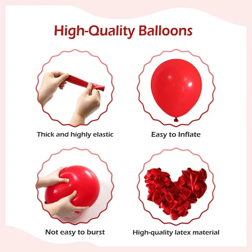 Miniatura 3 de FOTIOMRG Kit de arco de guirnalda de globos rojos de 110 piezas, globos de látex rojos de diferentes tamaños de 18, 12, 10, 5 pulgadas