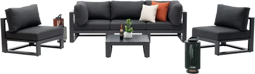 Miniatura 10 de Moderno sofá modular de 3 plazas para exteriores, juego de sofá de conversación para jardín, patio, cojines gris oscuro