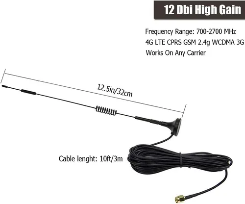 Miniatura 3 de Paquete de 2 antena SMA 4G LTE 12Dbi 700-2700MHz Antena celular Montaje magnético 0.14 oz Antena 12Dbi 4G LTE CPRS GSM 2.4G WCDMA 3G por EJOYS