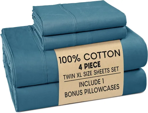 Miniatura 27 de Casa Platino Sábanas de cama individual XL, sábanas de 100 % algodón con 2 fundas de almohada, tejido percal crujiente y sensación acogedora, verde