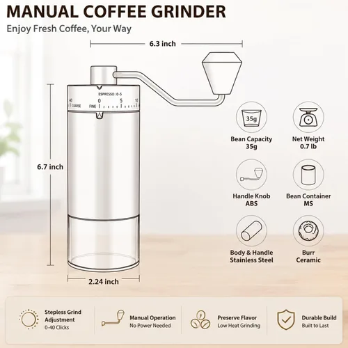 Miniatura 2 de Mini Manual Coffee Grinder with 40 Adjustable Settings, Ceramic Conical Burr, Portable Stainless Steel Hand Coffee Mill for Espresso, Pour Over