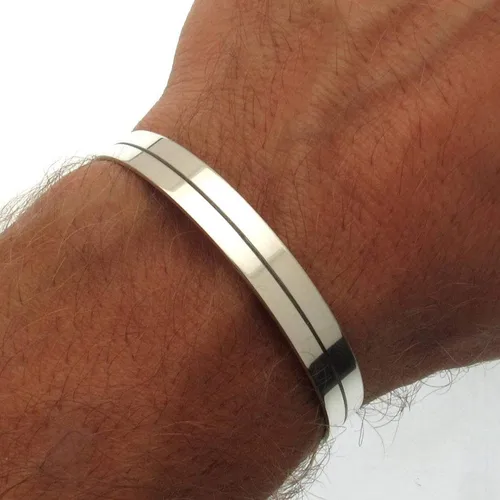 Miniatura 6 de Pulsera de plata pura 925 de plata esterlina maciza para hombre, brazalete contemporáneo de 0.315 in de ancho grabado para hombre, regalo