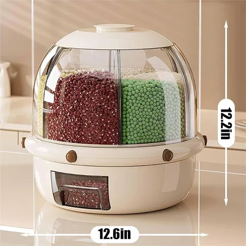 Miniatura 2 de Dispensador giratorio de alimentos secos para encimera, dispensador de 6 rejillas para lentejas, arroz, frijoles, contenedor de almacenamiento