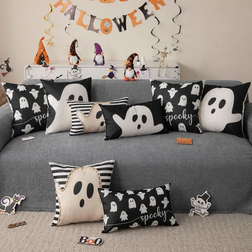 Miniatura 6 de Funda de almohada de Halloween de 12 x 20 pulgadas, diseño de fantasma, acuarela, para Halloween, decoración de almohadas lumbares para exteriores