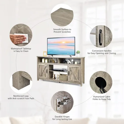 Miniatura 9 de Tangkula Moderno soporte de TV de granja, gabinete de almacenamiento de 59 pulgadas para televisores de hasta 65 pulgadas, puertas dobles de Negro