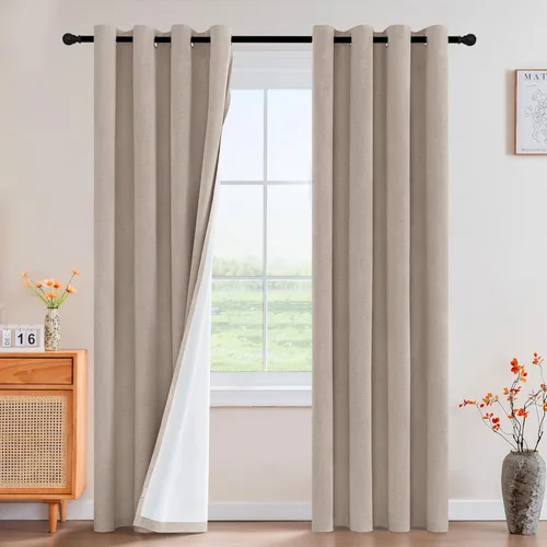 Miniatura 63 de Primitive - Cortinas opacas 100 % de lino texturizado natural para dormitorio, sala de estar, cortinas para ahorra energía, tela de arpillera