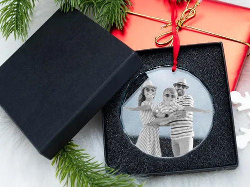 Miniatura 5 de Adorno de cristal con foto grabada, caja de regalo incluida, adorno de Navidad con foto personalizada, adorno de foto interior de cristal, regalos