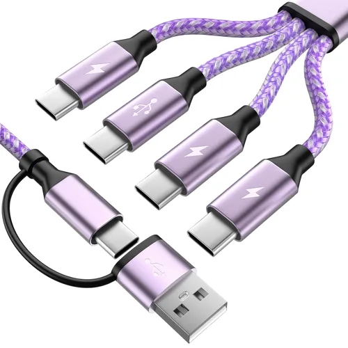 Cable de carga múltiple 4 en 2, cable USB C a USB C con 4 X tipo C, cable de carga de teléfono de viaje para iPhone 17/16/15, Galaxy, Android