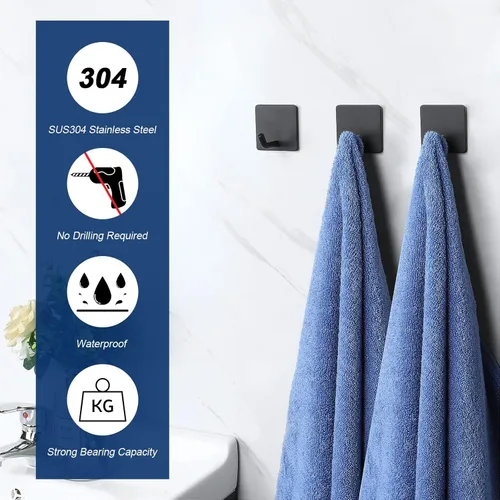 Miniatura 3 de NearMoon Ganchos adhesivos, ganchos de pared de baño resistentes, impermeables, de acero inoxidable, para colgar toallas, soportes para ropa