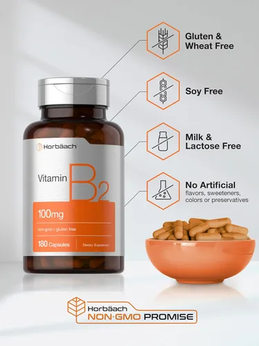 Miniatura 5 de Horbäach Vitamina B2 100 mg 180 cápsulas Suplemento de riboflavina Sin OMG y sin gluten