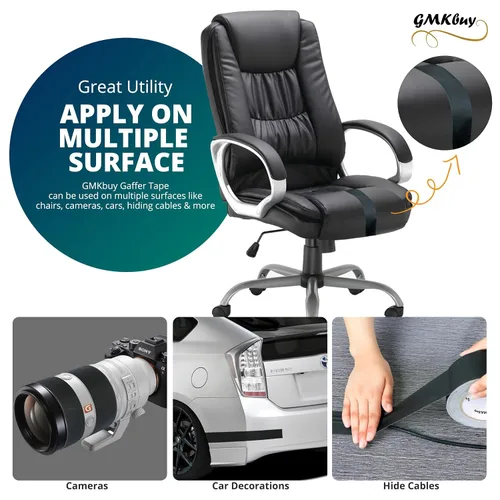 Miniatura 5 de Cinta adhesiva negra de 2 pulgadas x 10 yardas, resistente, no reflectante, fácil de romper, impermeable, cinta de tela Gaff para fotografía, telón