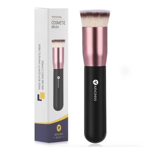 Miniatura 9 de KINGMAS Kabuki - Brocha de maquillaje redonda para mezclar líquidos, crema en polvo, rubor, pulir punteado, maquillaje facial (negro, B