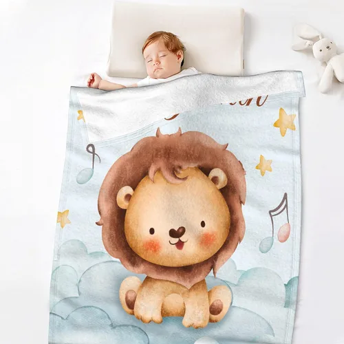Miniatura 6 de Manta de bebé personalizada con nombre – Manta de león para niños pequeños, bebés, niños, ducha, recién nacidos – Cochecito de bebé, decoración