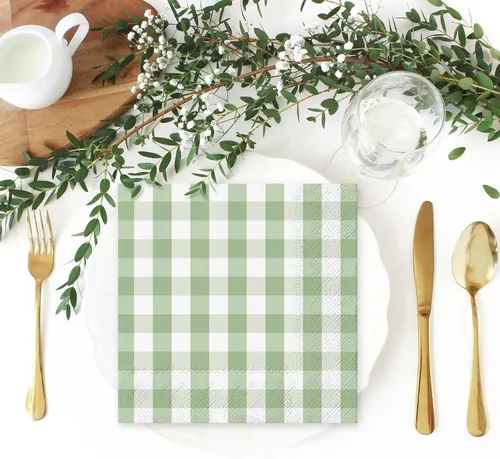 Miniatura 6 de Whaline Servilleta de papel a cuadros verde salvia, servilletas desechables para almuerzo, servilletas de cena para novia, ducha, suministros