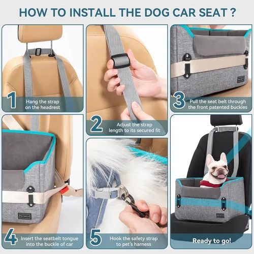 Miniatura 6 de PETSFIT Asientos de coche para perros pequeños – Hebillas de seguridad patentadas – Correa de seguridad – Asiento plegable elevador para perro