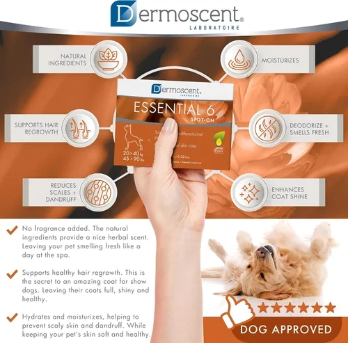 Miniatura 4 de Dermoscent Essential 6 spot-on - Cuidado de la piel para perros con caspa y alivio de alergias con aceite de vitamina E - Antipicazón para perros