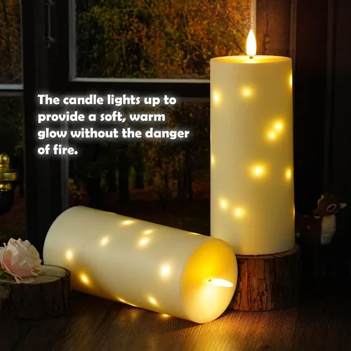 Miniatura 6 de kakoya Velas grandes sin llama parpadeantes impermeables para exteriores de 10" x 4" con temporizador, 2 velas LED de pilar que funcionan