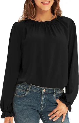 GRACE KARIN Blusas de manga larga para mujer, blusas elegantes y casuales con cuello con volantes, trajes de oficina de negocios