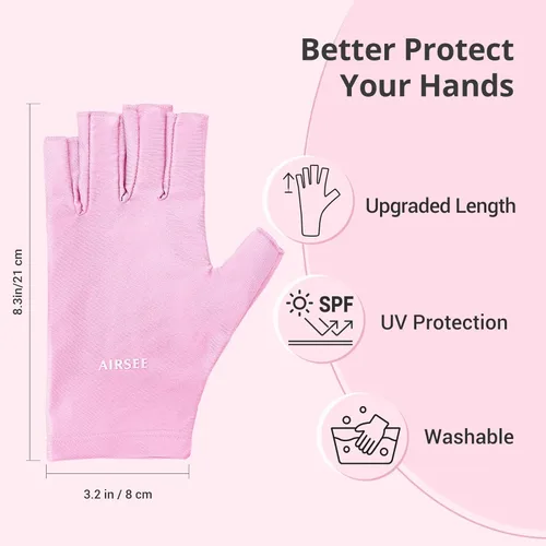 Miniatura 5 de AIRSEE Guantes UV para lámpara de uñas, protección UV profesional UPF50+ para manicuras, arte de uñas, guantes sin dedos que protegen la piel