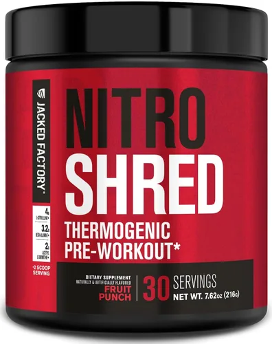 Miniatura 10 de Jacked Factory - Nitrosurge Shred, suplemento preentrenamiento - Potenciador de energía, aumento de fuerza, concentración, bombeo potente