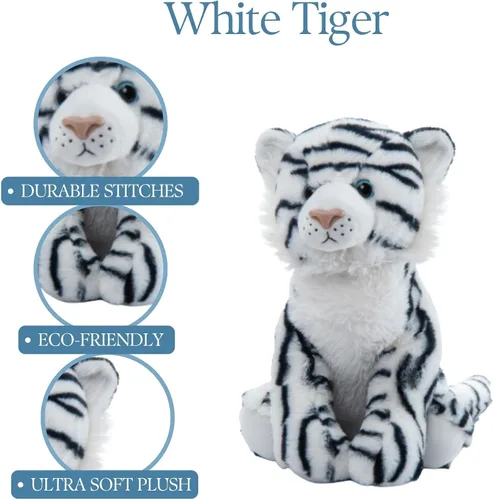 Miniatura 6 de The Petting Zoo Peluche de tigre blanco, regalos para niños, animales del zoológico Wild Onez, juguete de peluche de tigre blanco de 12 pulgadas