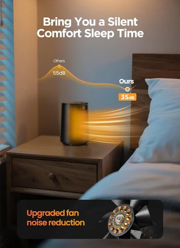 Miniatura 5 de GiveBest Calentador de espacio, calentadores eléctricos portátiles para uso en interiores con termostato y control remoto, oscilación de 70°, Negro