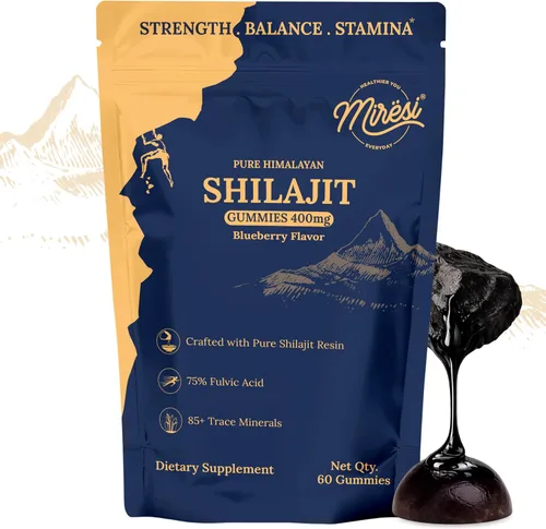 Miresi Gomitas Shilajit - Sabor a arándanos | Ricas en ácido fúlvico y más de 85 minerales traza | Apoya la energía, la resistencia, la