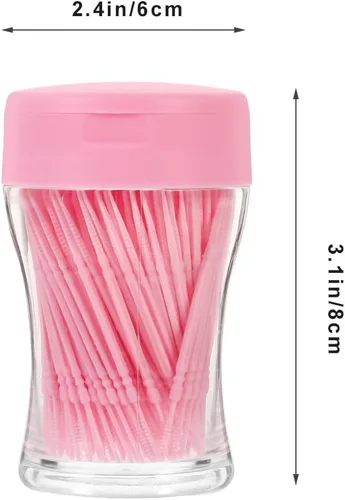 Miniatura 8 de 200pcs palillos de dientes de doble cabeza de plástico suave cuidado bucal interdental hilo limpiadores cepillos frenos, palillos de dientes (rosa)