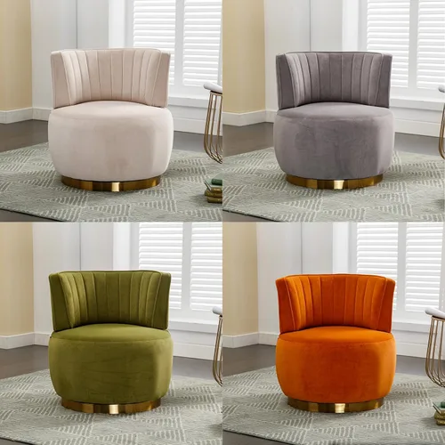 Miniatura 7 de Silla giratoria para sala de estar, moderna silla tapizada de tela de terciopelo con barril redondo, giratoria de 360 grados, pequeña silla de ocio