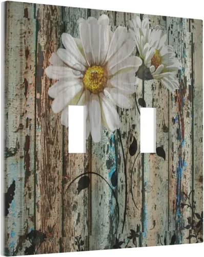 Miniatura 63 de Placa de pared decorativa con hojas de palmera tropicales de oro blanco, hoja de plátano, doble interruptor de luz de palanca decorativa, placa
