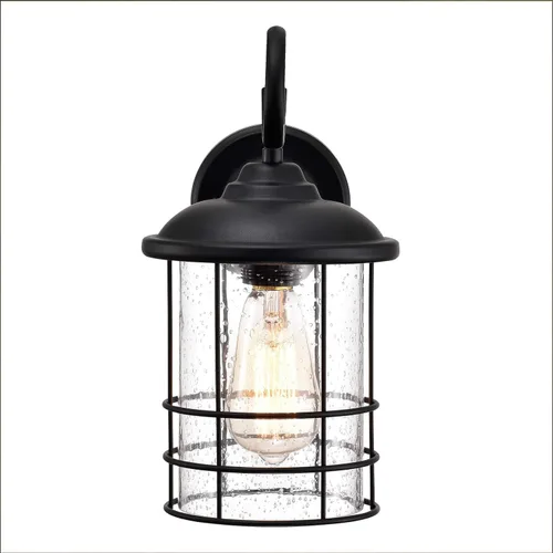 Miniatura 6 de MICSIU Aplique de pared exterior negro texturizado, lámpara exterior de 12 pulgadas con vidrio transparente de semilla, luces exteriores