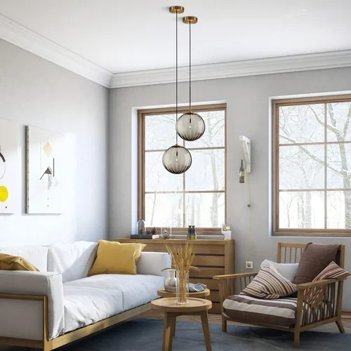 Miniatura 6 de KCO Lighting - Lámpara colgante moderna de globo grande, lámpara colgante de cristal gris humo de mediados de siglo, luces colgantes vintage