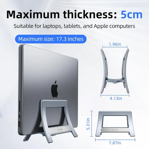 Miniatura 5 de Soporte vertical para laptop para escritorio, soporte para MacBook con bloqueo automático por gravedad, soporte vertical de plástico ABS compatible