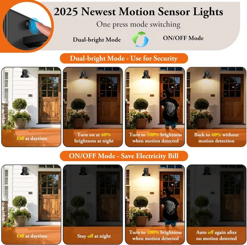 Miniatura 3 de Brightever Luces de pared para exteriores con sensor de movimiento, luces de porche del atardecer al amanecer, apliques de pared para exteriores