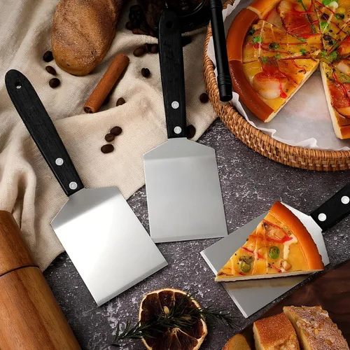 Miniatura 2 de BBTO 20 espátulas pequeñas para pizza, espátula de acero inoxidable para servidor de galletas con mango de madera, pastel de galletas a granel, pala