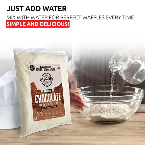 Miniatura 5 de OldSoul Professional Taiyaki Waffle Mix Sin gluten y vegano Crujiente Sabor chocolate 5 libras 84 waffles (5 libras, sin gluten y vegano)
