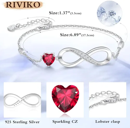 Miniatura 5 de RIVIKO Pulsera de plata de ley 925 con símbolo de corazón infinito para mujer, ajustable, cumpleaños, Navidad, día de San Valentín, regalo