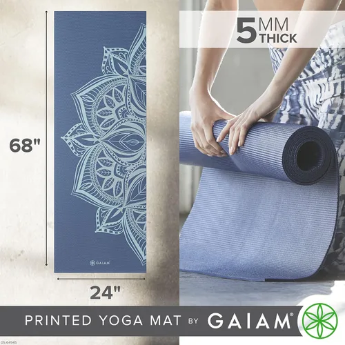 Miniatura 3 de Gaiam - Esterilla de yoga premium de 5mm con estampado, gruesa y antideslizante para todo tipo de yoga, pilates y entrenamientos en el suelo