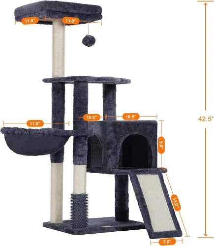 Miniatura 3 de Heybly Árbol de Gato con Cepillo Auto-Limpieza, Torre de Gato para Interior con Nido Acolchado, Casa de Gato con Cesta, Tabla de Rascar y Poste