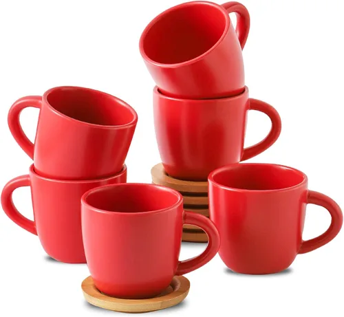 Miniatura 17 de HASENSE Juego de 6 tazas y platillos de espresso de 3 onzas, tazas Demitasse con asa para bebidas de café, café con leche, capuchino, café moca