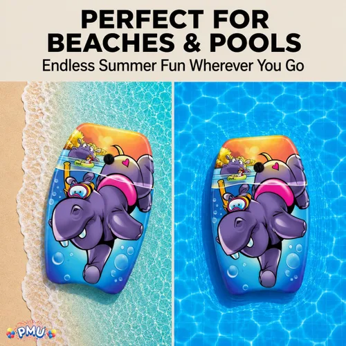 Miniatura 3 de PMU Bodyboard impreso de 26 pulgadas, correa de muñeca ligera, parte inferior lisa para playa, tabla de surf para niños, adolescentes y adultos