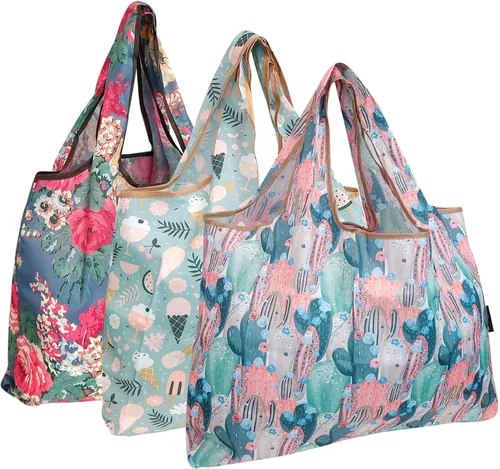 Miniatura 19 de alldyrew - Bolsa plegable para compras, reutilizable de nailon grande, 3 unidades Deliciosos alimentos
