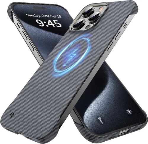 Miniatura 9 de GRECAZO Funda magnética ultrafina y esmerilada suave al tacto, textura de fibra de carbono sin bordes para iPhone 14 Pro Max de 6.7 pulgadas